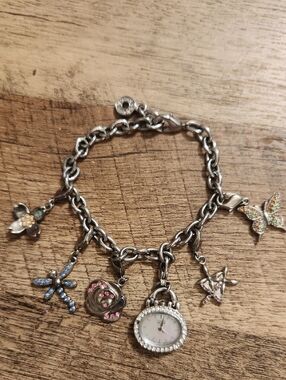 Vintage Citizen Silver Charm Bracelet Watch with Multicolor Crystal Charms